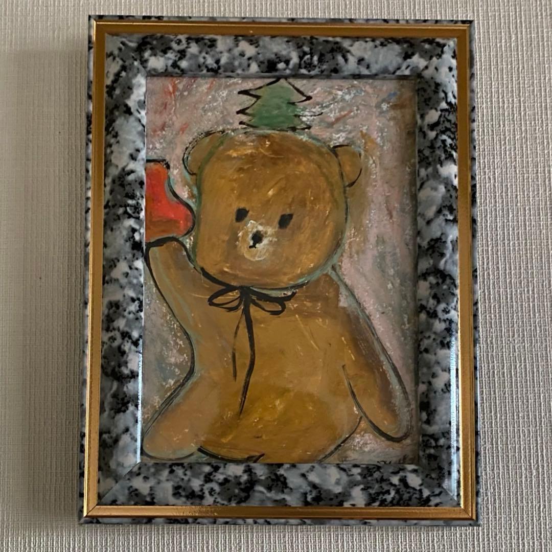 絵画。原画【クリスマスを迎えて可愛い熊ちゃん】
