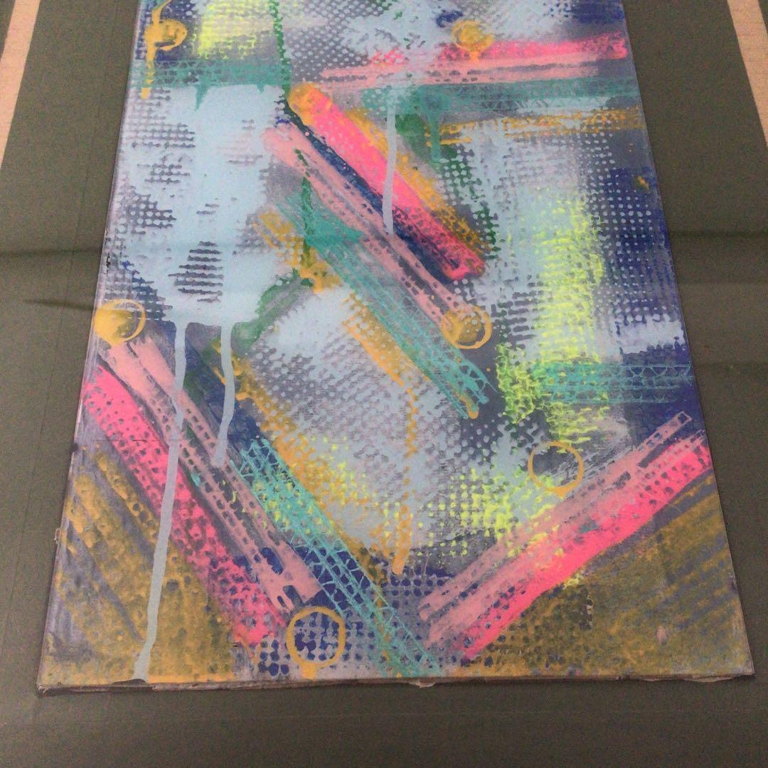 No3651 額装　作者不詳　抽象画　ガラス絵　紙箱付　絵画　アート　送料無料