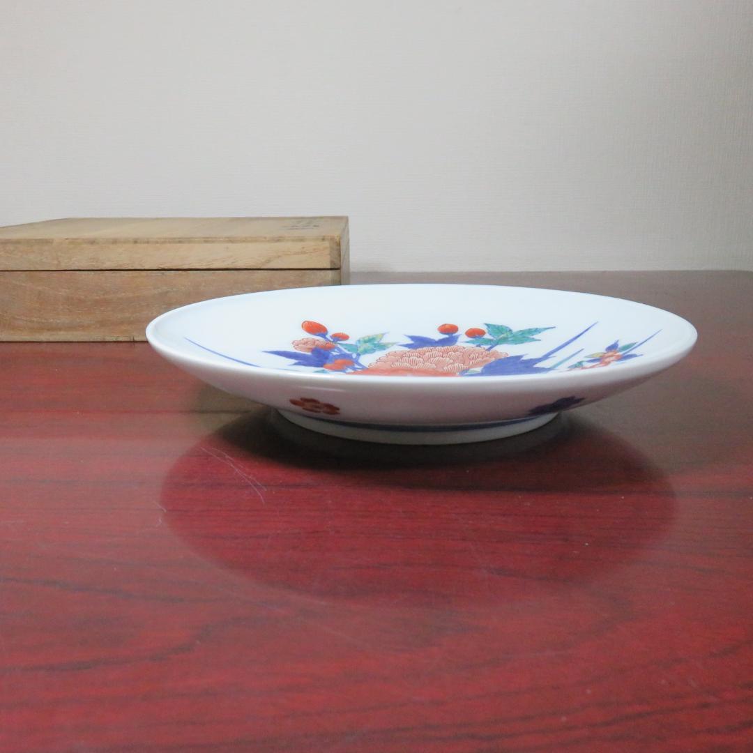 今右衛門 飾り皿 額皿 花文 大皿 染錦 色絵 共箱 蓋割れ