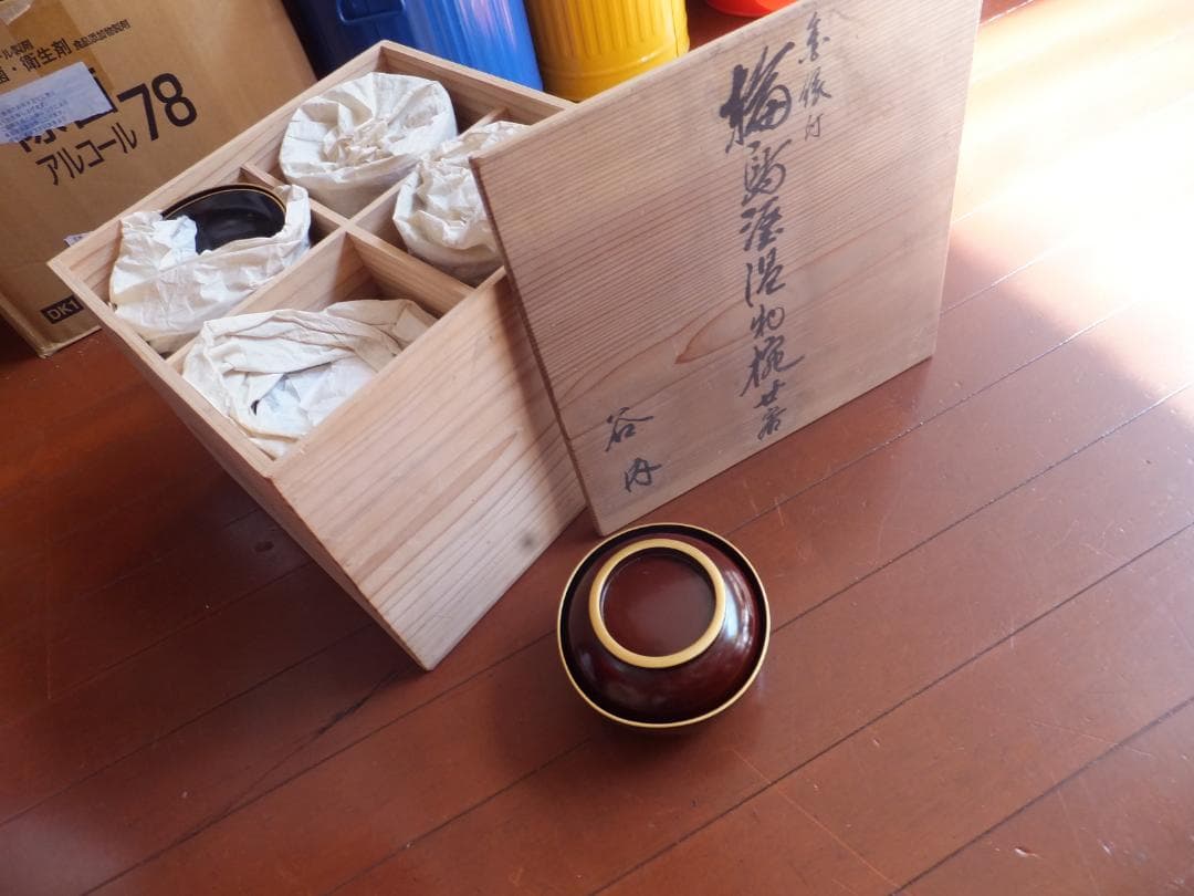 能登輪島　市上屋製　金縁付　輪島塗溜吸物椀廿客　最高級品
