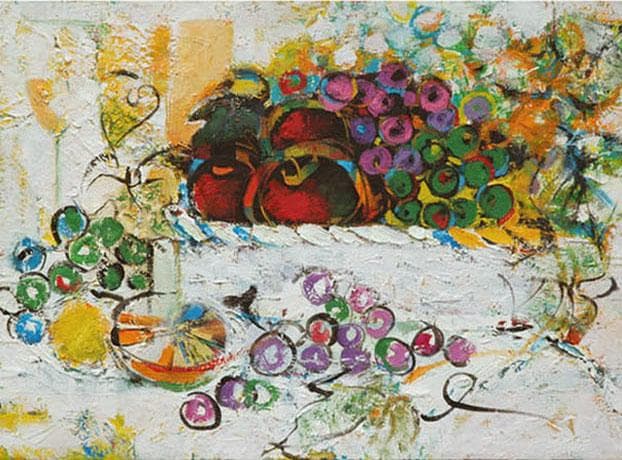 油絵 菅家令子 絵 絵画 インテリア額付(黒) uF6-060210 フルーツ