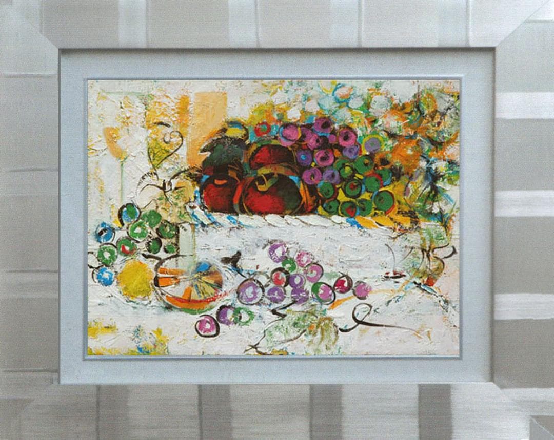 油絵 菅家令子 絵 絵画 インテリア額付(黒) uF6-060210 フルーツ