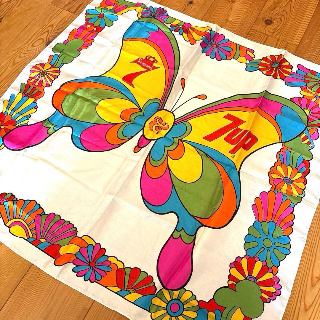 1969年　セブンアップ　ピーターマックス　スカーフ　バタフライ