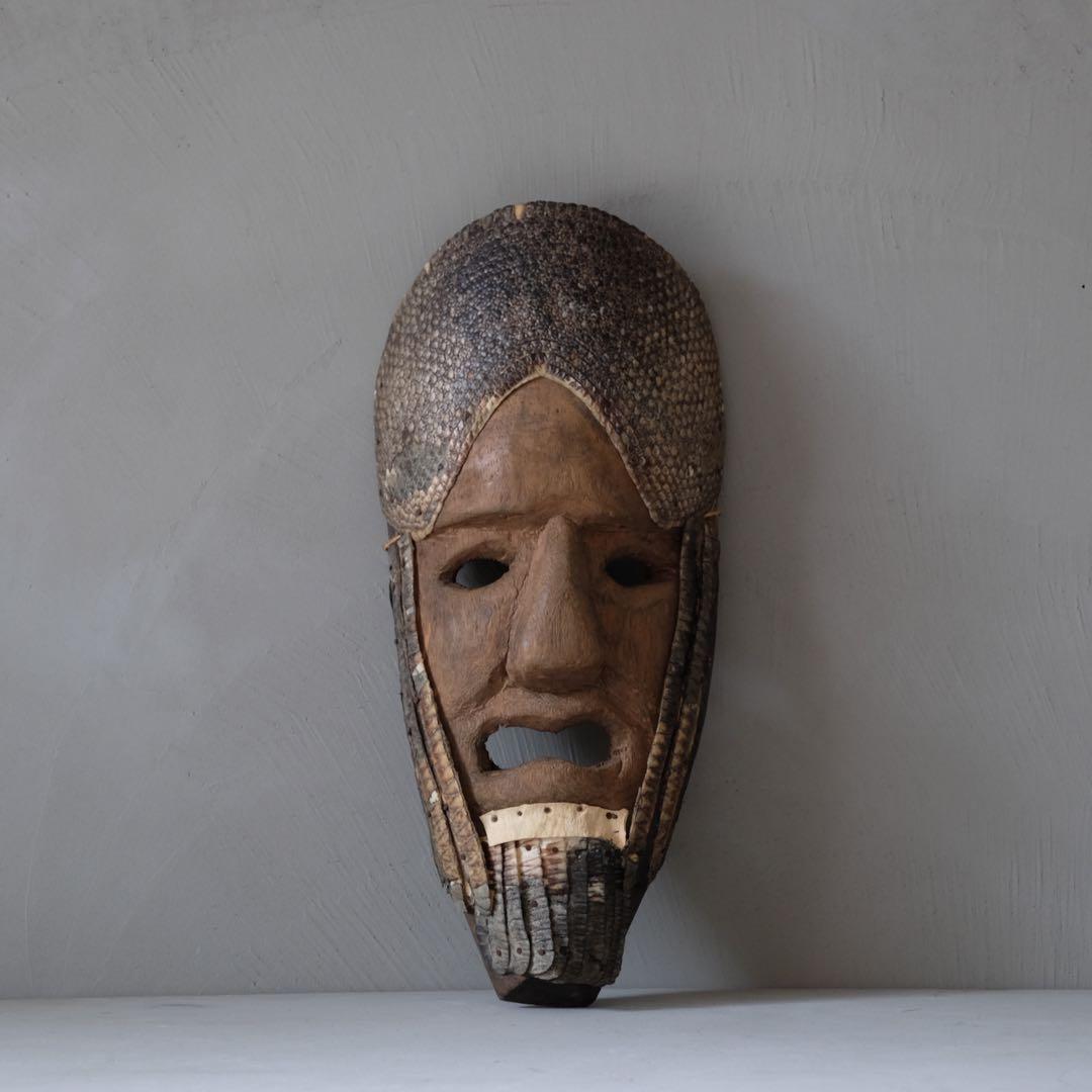メキシコ 木彫りのマスク　木彫 彫刻 仮面 アート 芸美術 古道具 アンティーク