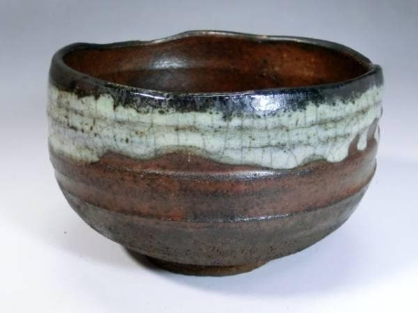 茶碗■古唐津 歪み碗 白釉涙痕 お茶道具 時代物 骨董品 古美術■