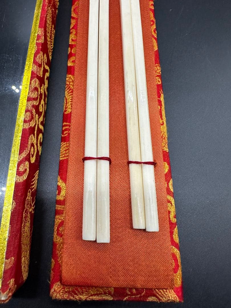 天然材質　牙雕箸　はし　彫刻　中国　骨董　古美術
