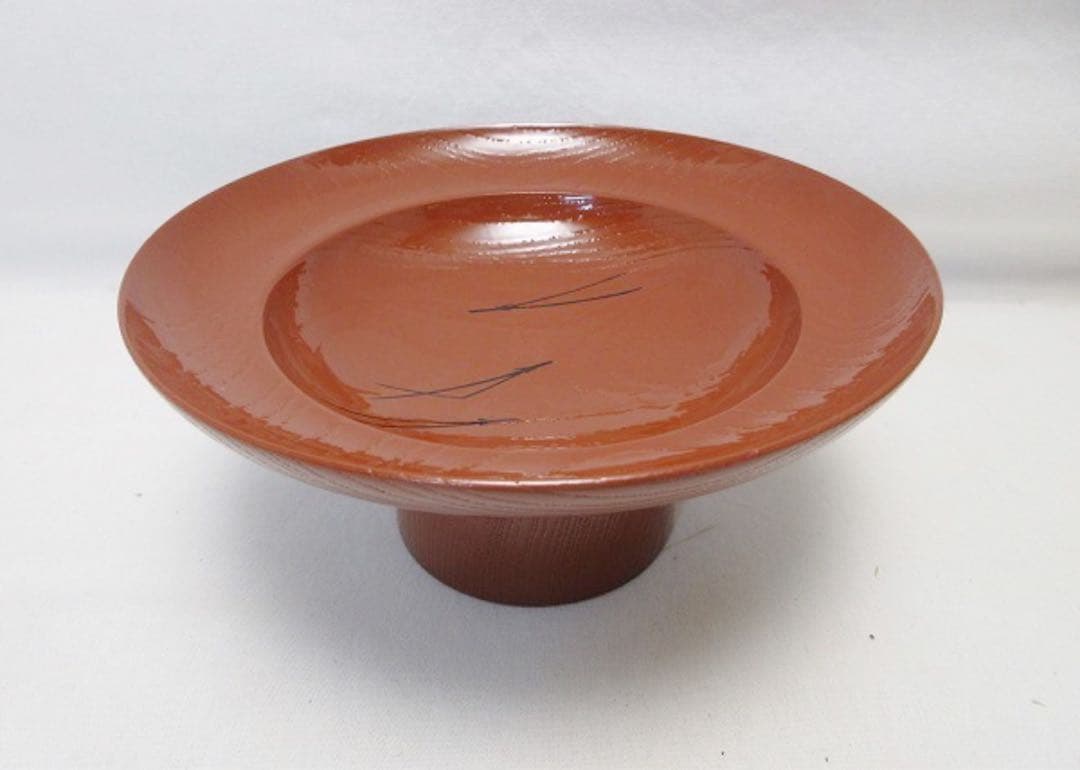 ほぼ未使用 茶道具 漆園作 木製朱塗 松葉蒔絵 高杯 干菓子器 煎茶道具 共箱