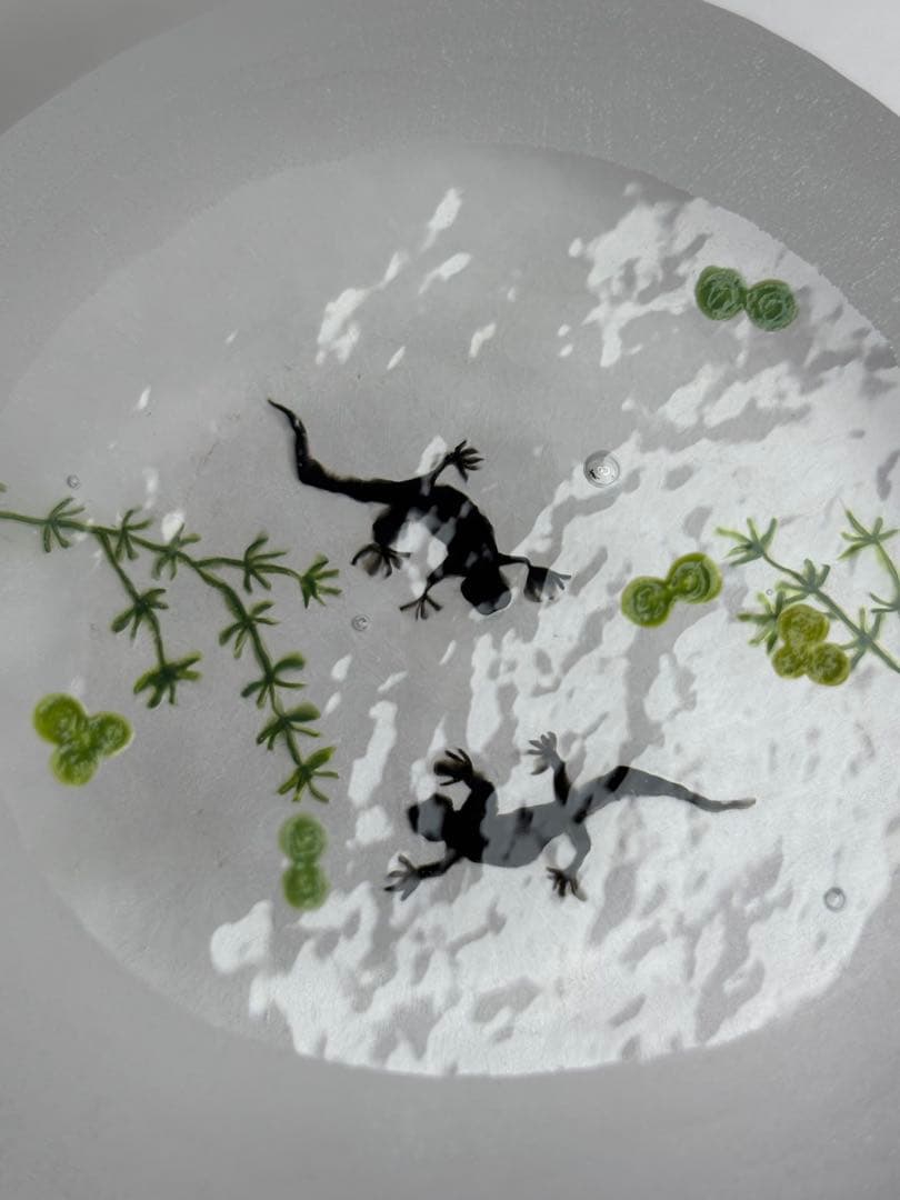 久保裕子さん作　ガラス　アカハライモリ　水草　ペーパーウェイト　文鎮　オブジェ