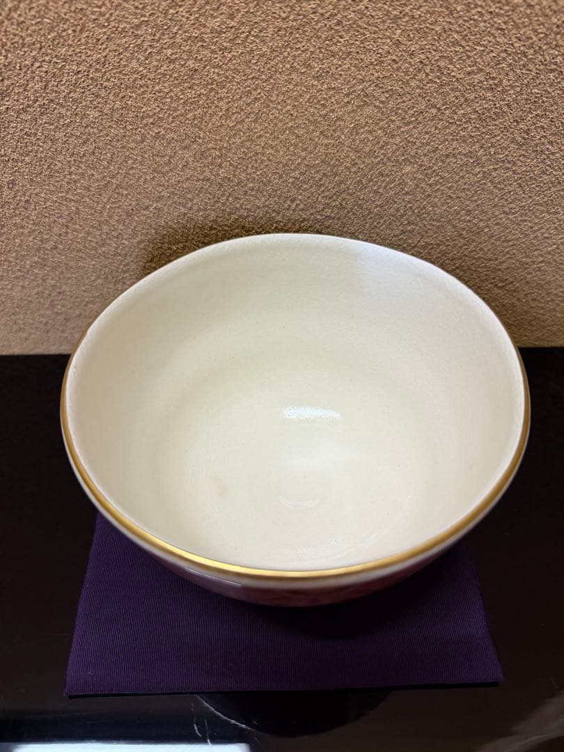九谷焼　福島武山　赤絵瓔珞文　茶碗　共箱