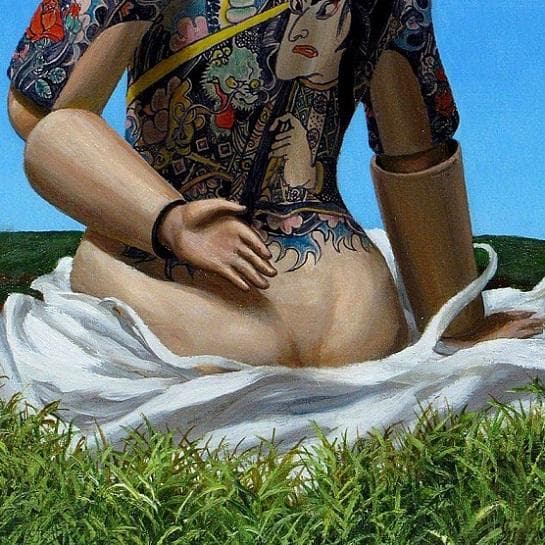 小松崎邦雄　タイトル「背景の彼」　油彩画　サイン有り