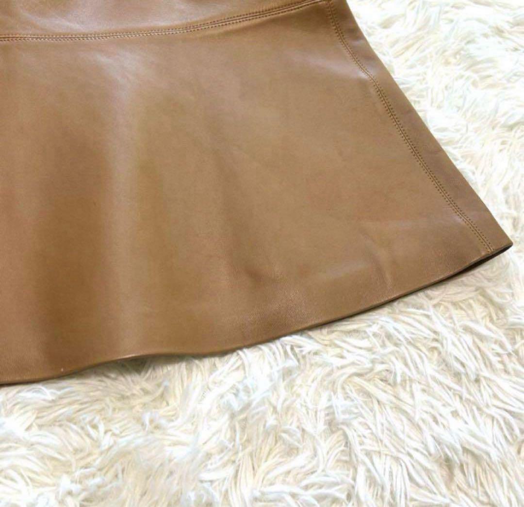 美品　シャネル　スカート　38 ブラウン系　ラムスキンレザー