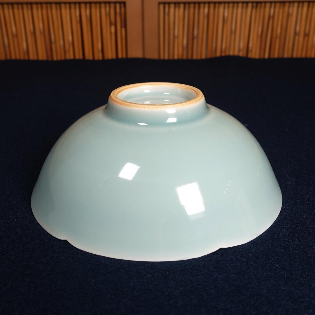 二代 加藤渓山造 砧青瓷 馬蝗絆茶碗 共箱 茶道具