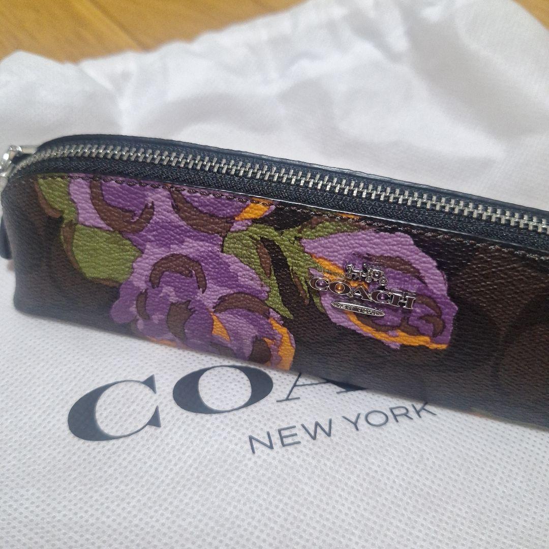 COACH 花柄レザーペンケース 保存袋付き