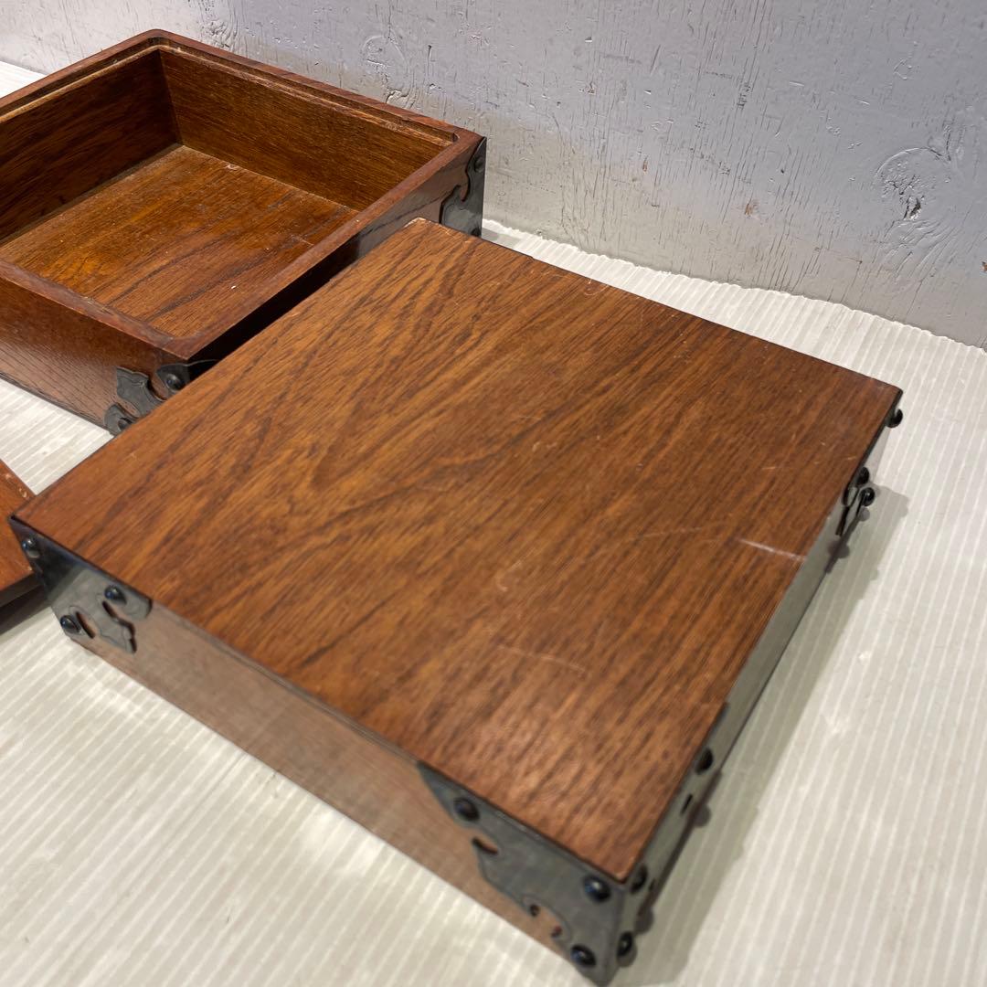 希少　古民具・骨董　立派な金具が印象的な硯箱(小引き出し、小箱、小物入れ、木箱)