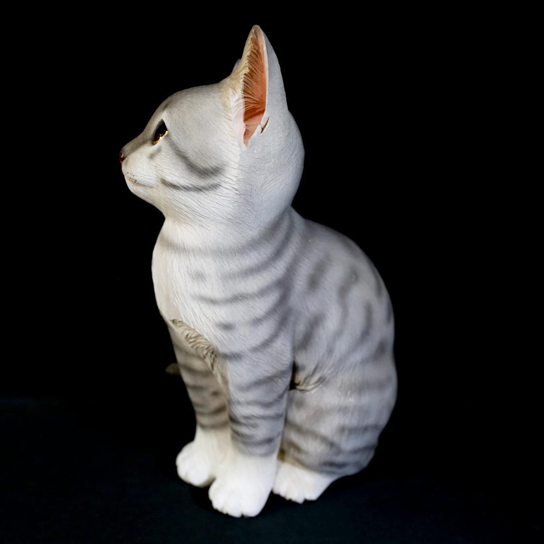 【レア美品】仔猫 子猫 長納魚竹 長納魚丈 彫刻 ネコ置物 箱あり 送料込み