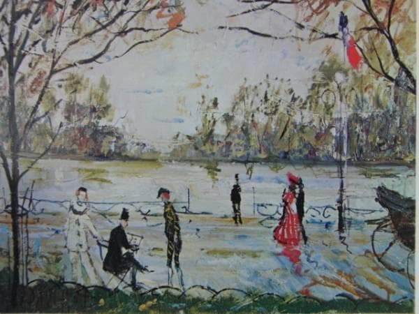 ガブリエル・ドーショ、ブローニュの森、超希少額装用画、新品額装付