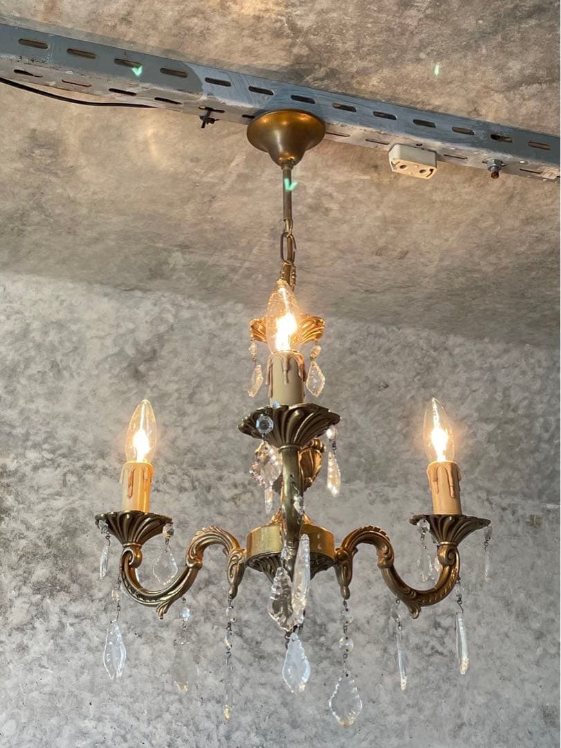 31. フランス アンティーク シャンデリア 3灯 キャンドル ガラスタッセル