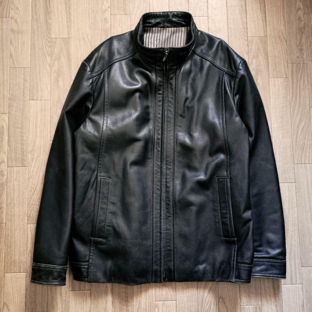 希少 イタリア製 ラムレザー ライダース シングル 2XL ジャケット