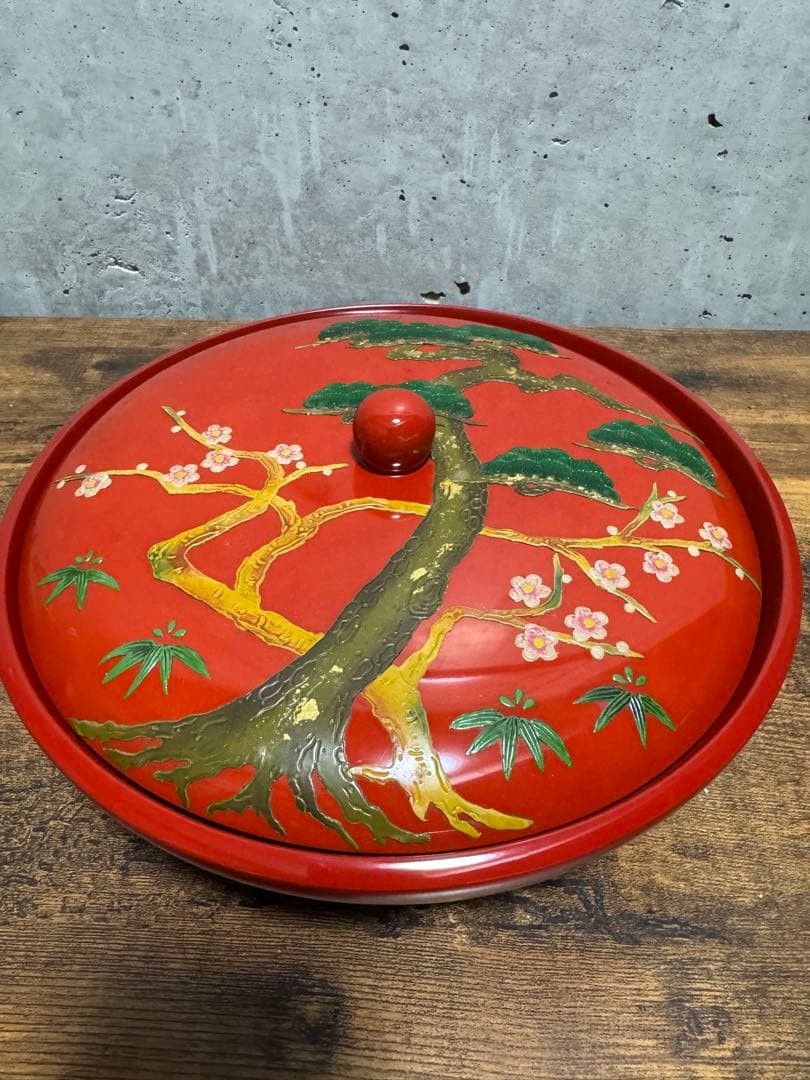琉球漆器 丸型菓子器 松竹梅 ほぼ未使用