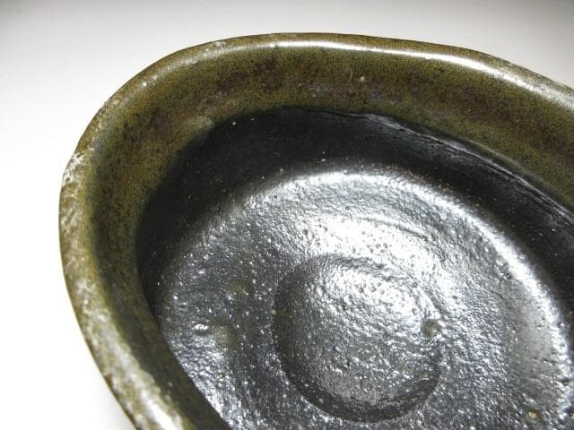 時代／古織部 黒織部 沓茶碗／裏千家十一代 玄々斎 書付花押「百夜」／時代桐箱