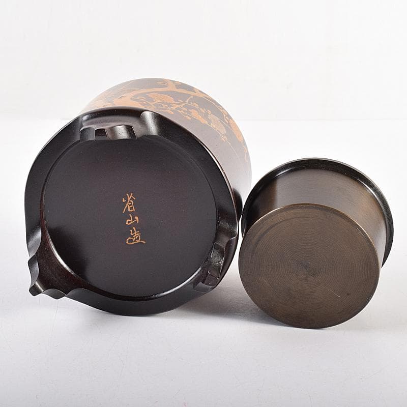 茶道具　荒木省山造　紫檀製　梅蒔絵　総彫蓋香炉　共箱　M　R7844