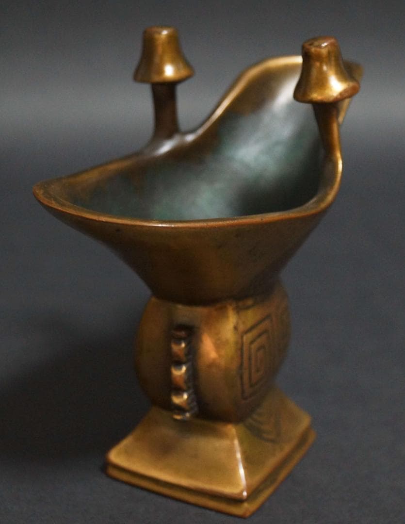 明治期 銅製 金工細工 爵 酒盃 酒器 置物 飾り物☆時代物☆