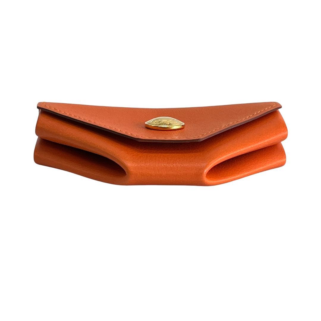 未使用級 HERMES ケース ルヴァンキャトル オレンジ ゴールド金具