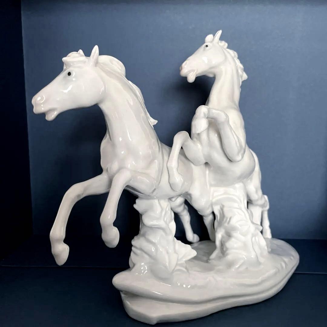 疾走する白馬　カールエンス作　1930年頃　綺麗な置物　陶器オブジェ　跳ね馬