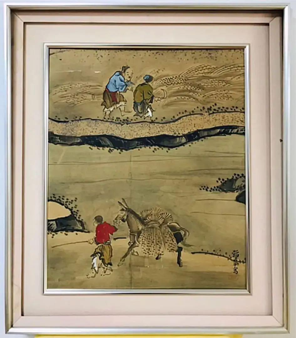 黒田稲皐『農耕図』日本画 和紙 まくり 原画 約10号 真作保証 1点物