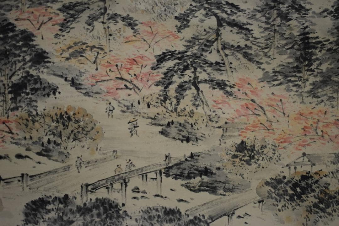 真作/毛利梅友/山水鳥居図/桐共箱付/布袋屋掛軸HH-518