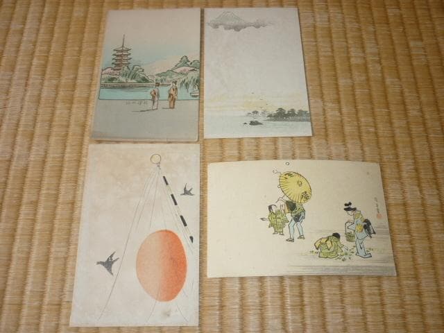 明治後期から大正◆浮世絵柄、花柄、風景他 絵葉書計19枚(エンボス加工、木版画他