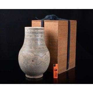 タイ古陶磁　スンコロク　宋胡録　神獣文　花生　時代箱付