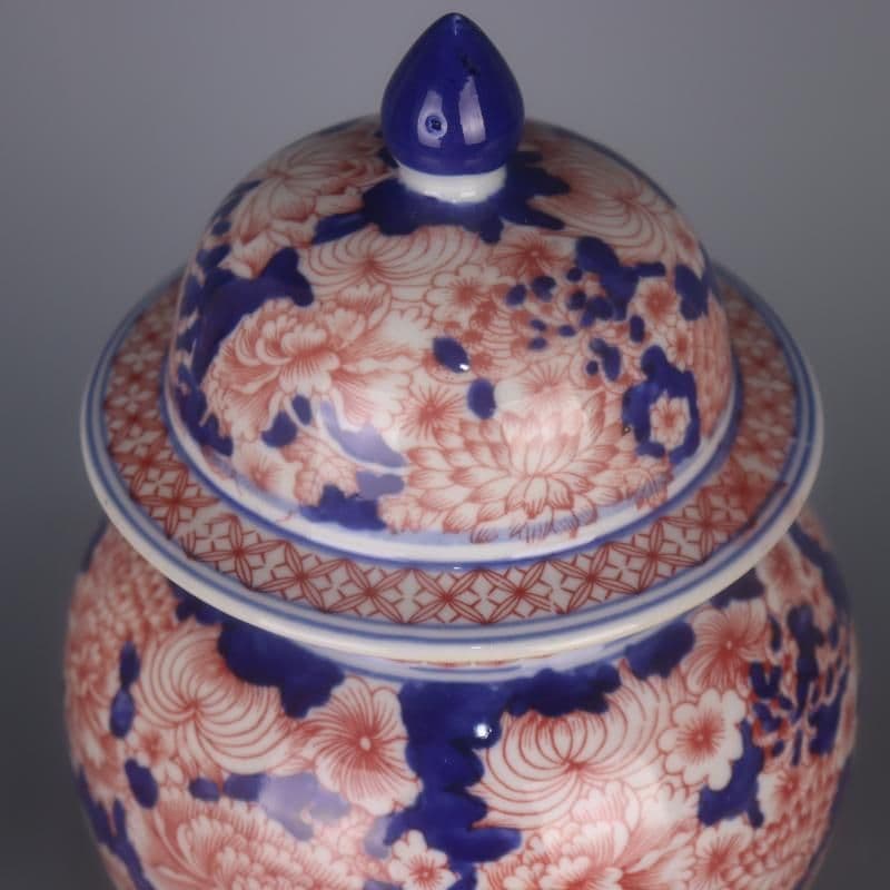 青釉裏紅万紋将軍壺 景徳鎮 陶磁器 装飾品 現代工芸品 美術品 置物