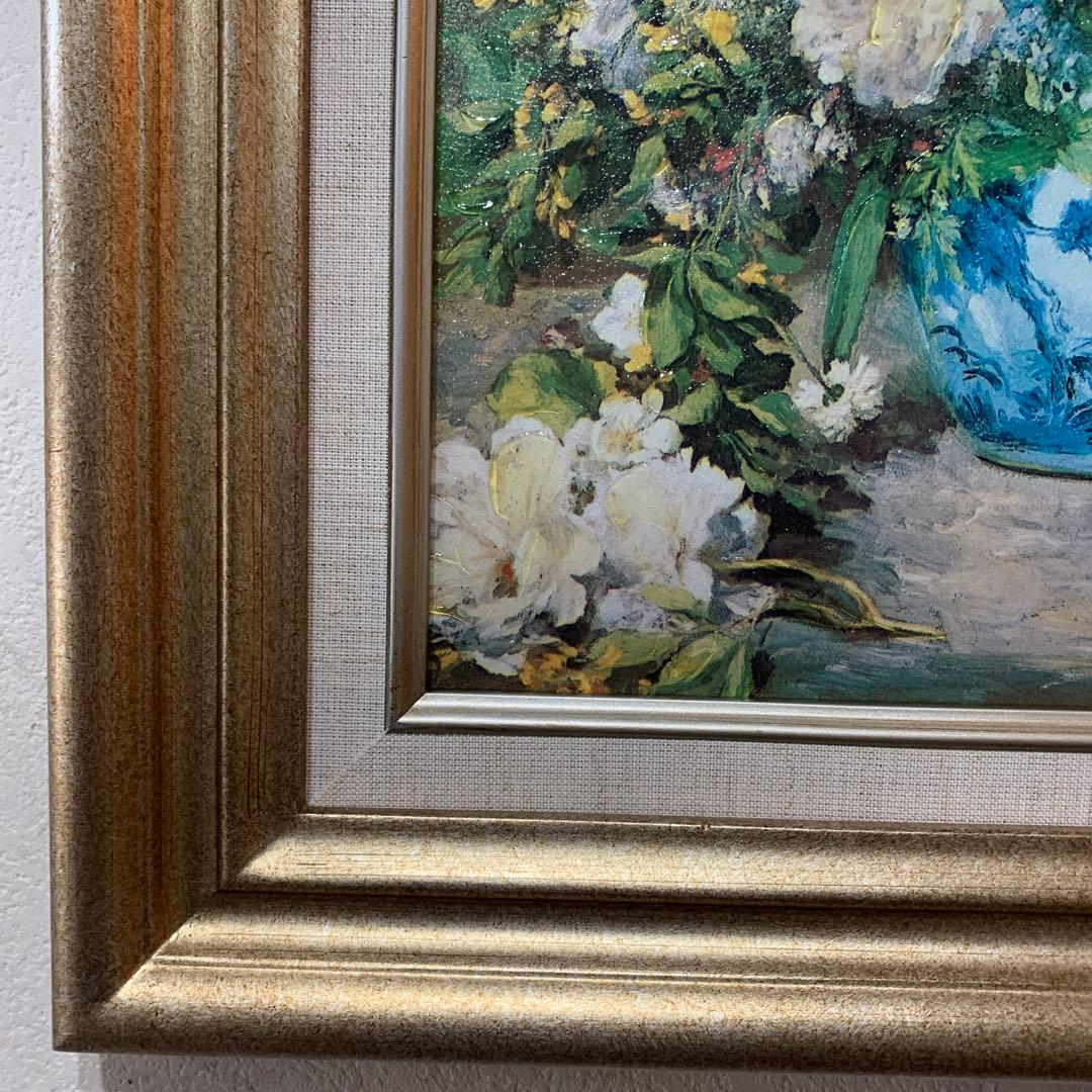 絵画　額装　油彩風複製画　ルノワール『春の花』さし箱有り