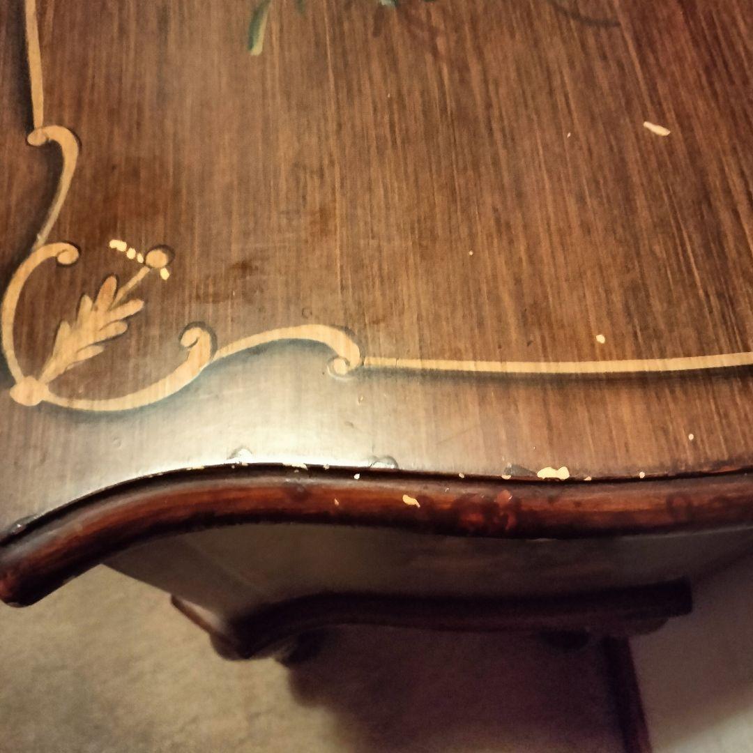 ヨーロッパアンティーク花柄ペイントの木製サイドテーブルチェスト