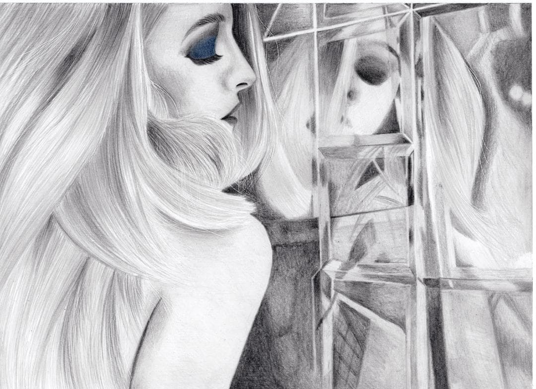 鉛筆画「In the mirror」　B5大サイズ