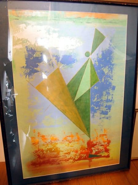 値下げ★水彩 抽象画 虹色の絵 幾何学図形 アブストラクト