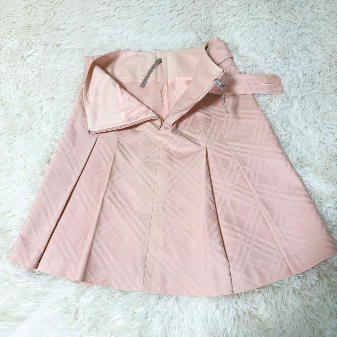 バーバリーブルーレーベル ノバチェック ベルト ボタン プリーツスカート ピンク