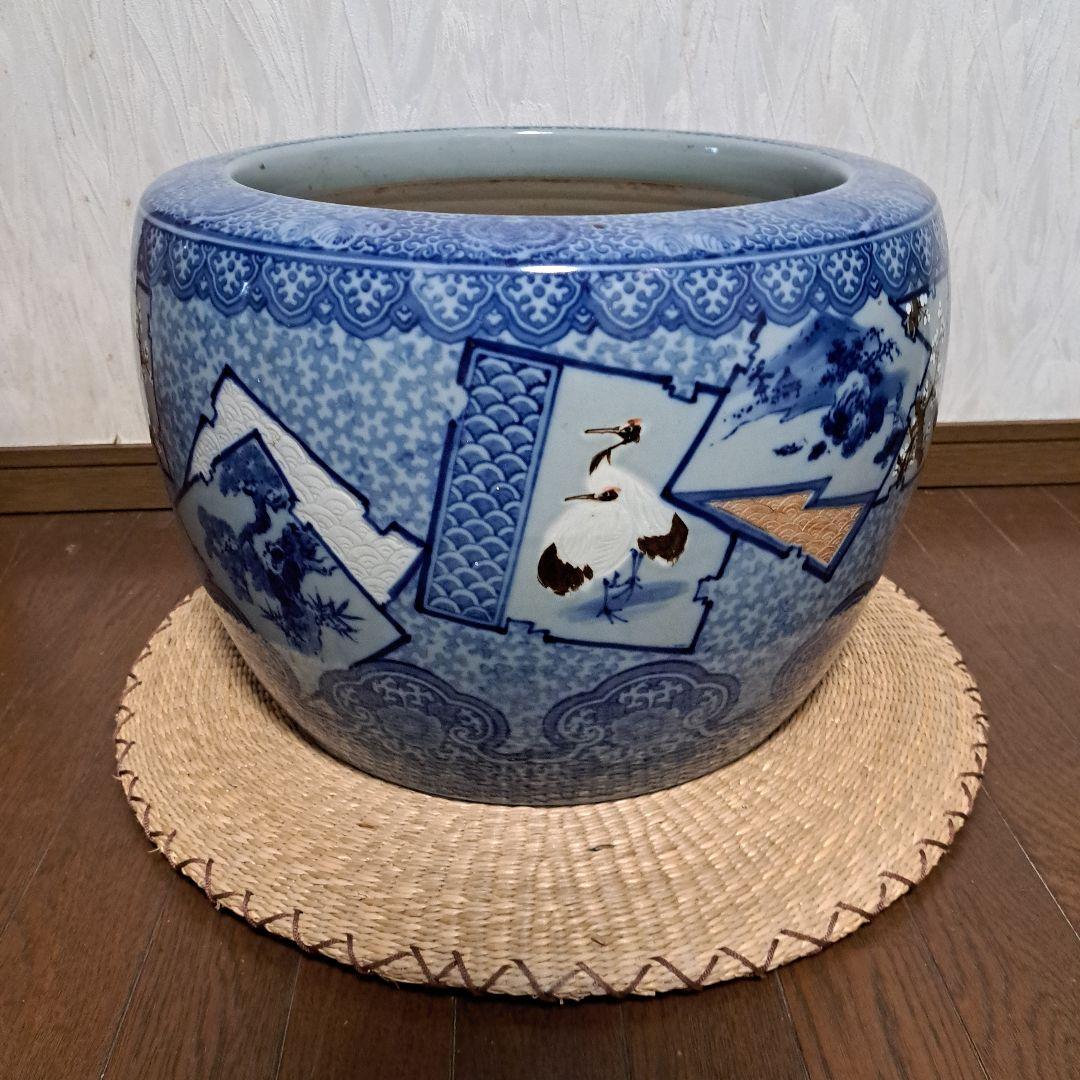 最終値下げしました❗明治～大正レトロ「藍色柄・丸火鉢」