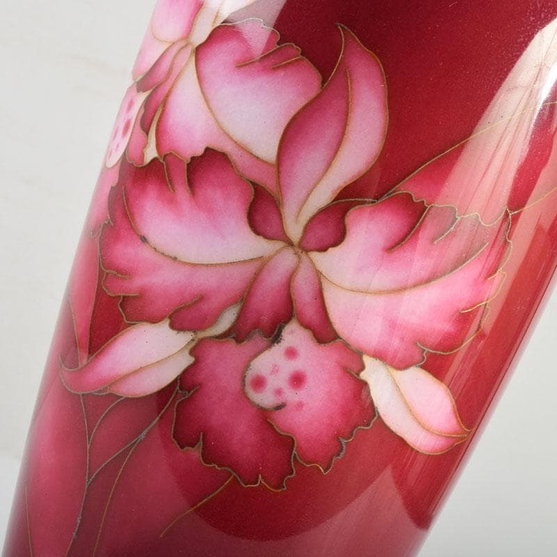 七宝焼　田村七宝工芸　カトレア文　花瓶　共箱　V　R9421