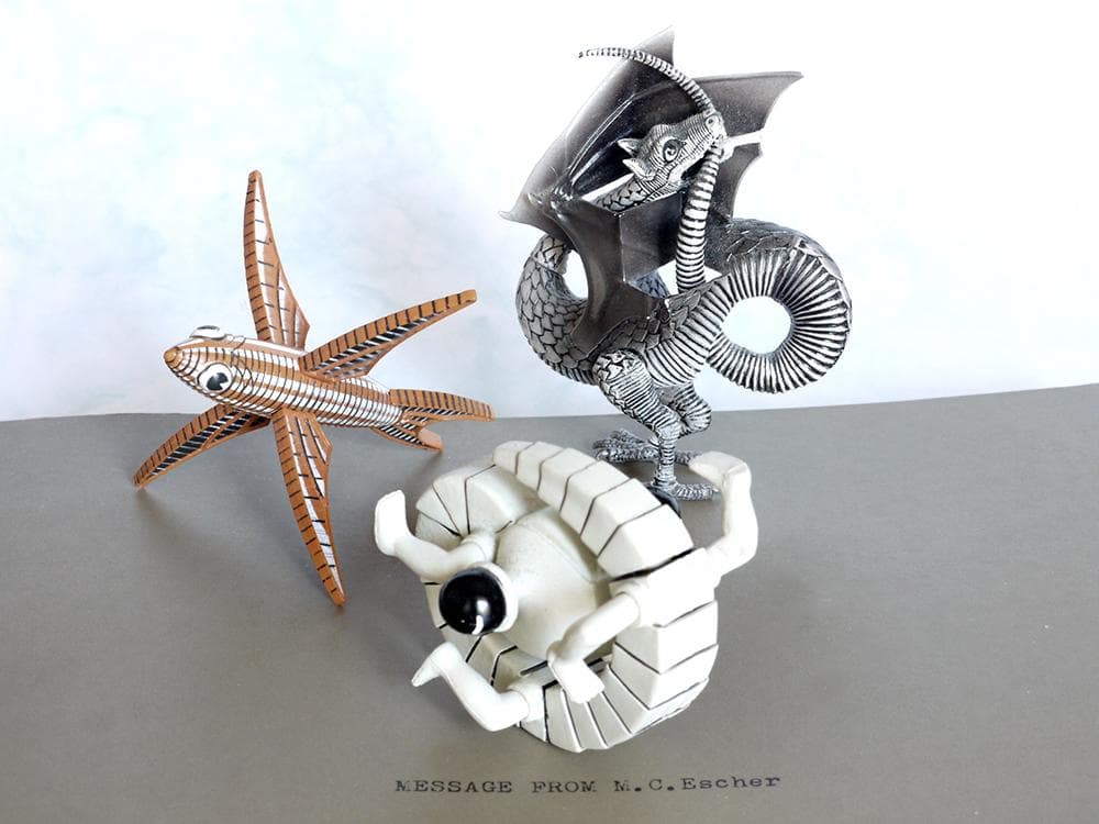 M.C.エッシャー　だまし絵フィギュア 3体セット + 図録