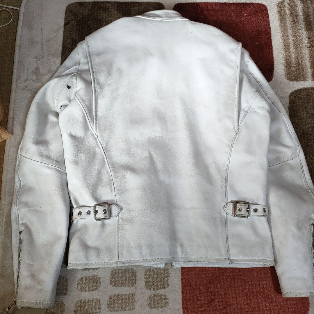ホワイト シングルライダースジャケット　フリーダム　ヴィンテージ　３８
