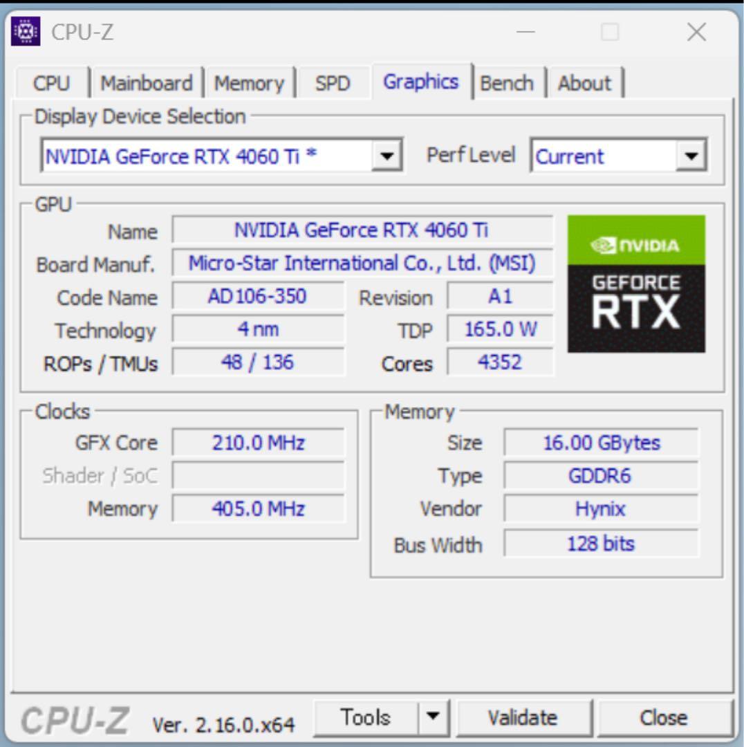 グラフィックボード・グラボ・ビデオカード MSI GeForce RTX 4060 Ti VENTUS 2X 16 GB