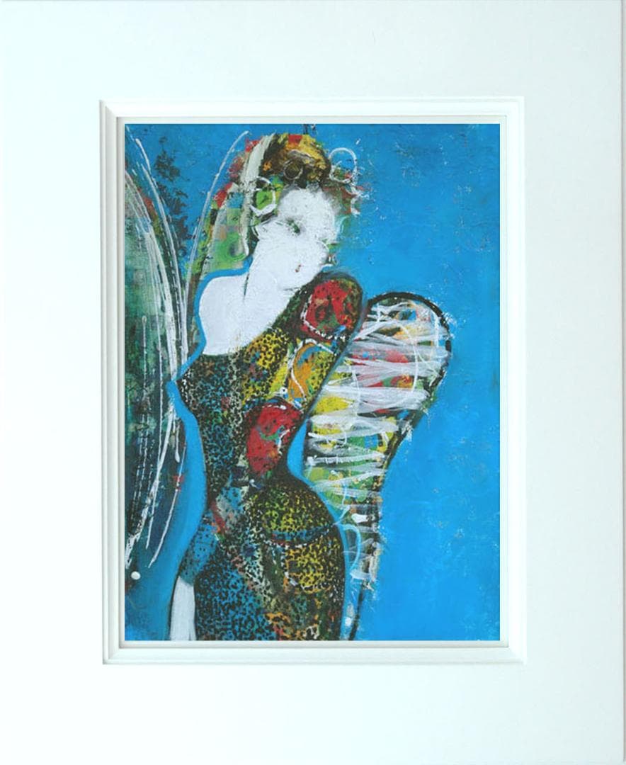 油絵 菅家令子 絵 絵画インテリア額付(青緑＋金色の枠)uF6-010511女性