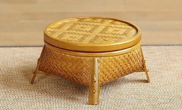 竹製円形茶器トレイ 竹編細工籠 収納する