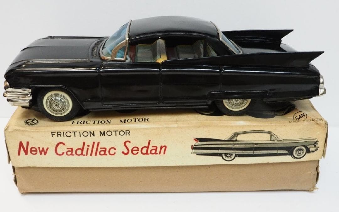 マルサン【キャデラック セダン黒ブラック】ブリキ自動車tin toy car箱付