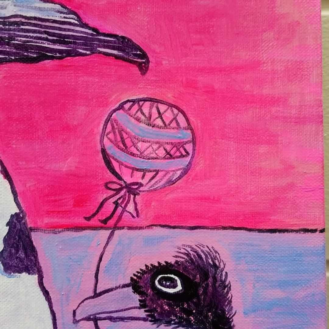 油絵　専用　きれいな鳥のお父さんと子ども