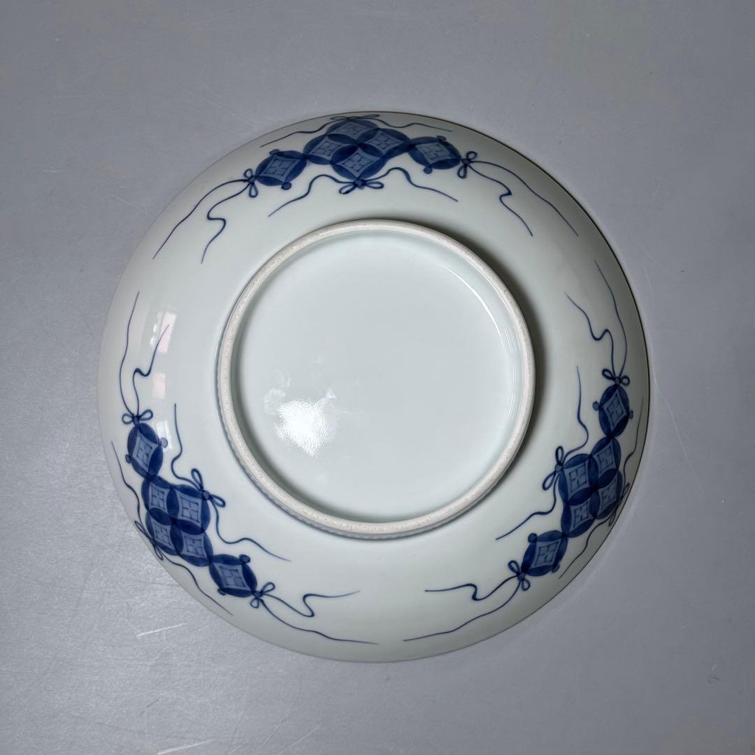 後期鍋島　染付芙蓉文中皿　六客　江戸後期〜明治初期　同手図録掲載品　20.7cm