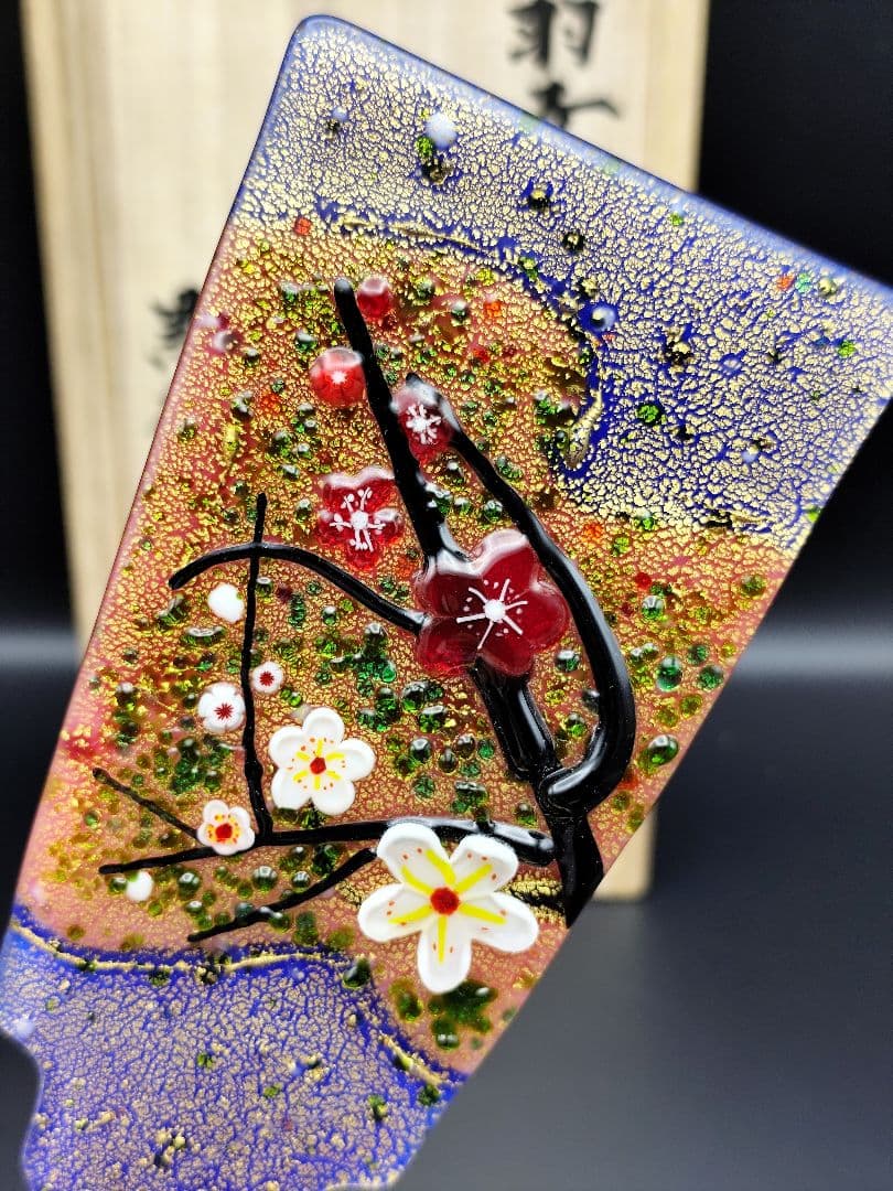 サイン有り☆超希少品☆黒木国昭 光琳 金彩象嵌 羽子板 ガラス工芸