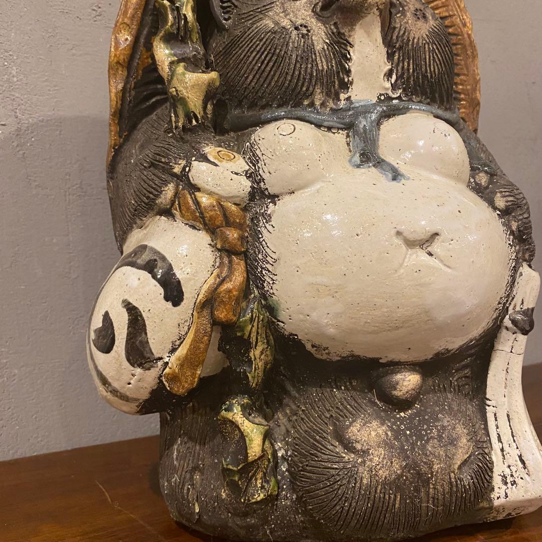 信楽焼 狸庵 縁起物 たぬき置物 昭和レトロ 美品 35cm